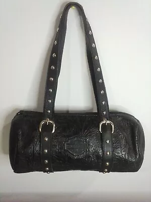 Harley Davidson Logo Embossed Black Leather Purse Barrel Bag Floral Studded • $40