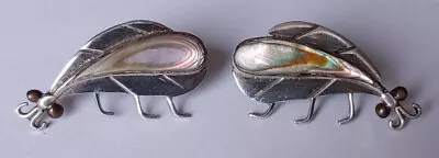 Mexican Silver Earrings Lacewing Insect W/ Abalone Screw Back 925 Sterling • $22