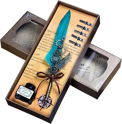 Feather Quill And Ink Set - Calligraphy Pens For Writing Feather Pen With Black  • £20.11