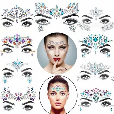 Face Gems Adhesive Glitter Jewel Tattoo Sticker Festival Rave Party Body Make Up • £12.99