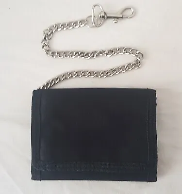Mens / Boys Canvas Wallet With Security Chain - Black - Trifold - Zips • £4.99