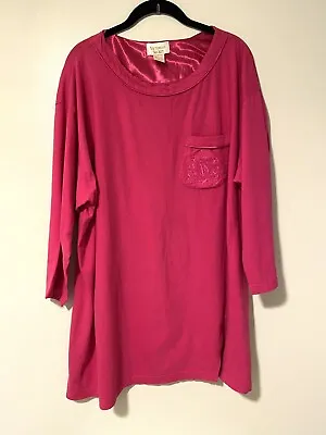 Victoria Secret Long Sleeve Sleep Shirt -M/L-Monogram On Pocket Bright Pink • $9.99