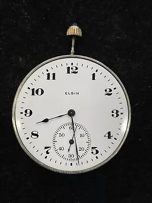 Vintage Elgin Natl Watch Co Pocket Watch Movement Dial Hands & Crown WORKING • $19.99