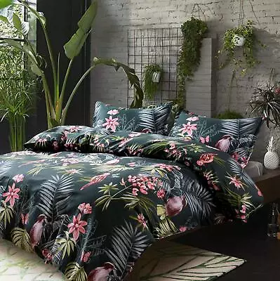 Palm Leaves Duvet Cover And Pillowcases Set Tropical Exotic Island Flowers Tr... • $133.85