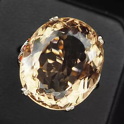 Morganite Peach Orange Oval 23.30 Ct. 925 Sterling Silver Rose Gold Ring Size 7 • $34.99