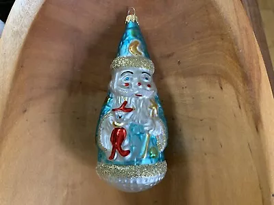 Aqua Blue Blown Mercury Glass Christmas Ornament WIZARD GLITTER  COLOMBIA • $11.99