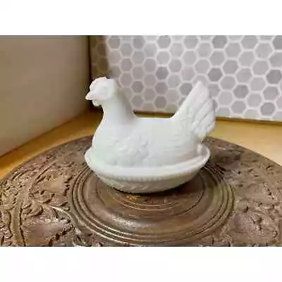 Vintage White Imperial Milk Glass Hen In A Basket Chicken On Nest Trinket Dish • $24.65