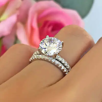 Tiger Gems 2.25 Ctw 6 Prong Round Accented Solitaire Ring Set 925 Silver 6.5 • $169.99