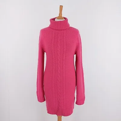 Peter Scott Size Medium Pink Cable Knit Wool Angora Roll Neck Jumper Dress • £34.99