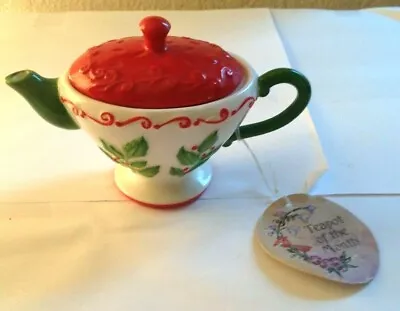 December Holly Teapot Of The Month With Candle – Michel & Company • $14.95