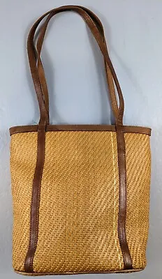 Marlo Handbag Women Tan Basket Weave Leather Trim Purse Shoulder Bag 10.5x12x5  • $20.99