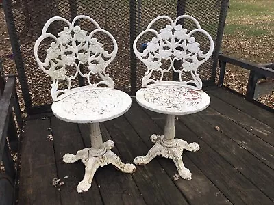 Antique Vintage White Cast Iron Pedestal Garden Chair RARE • $350