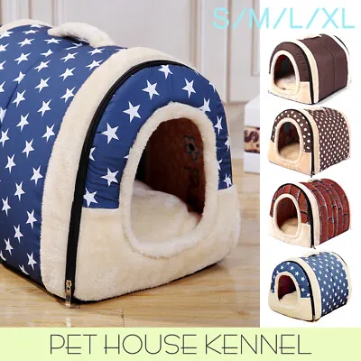 Pet Dog Cat House Kennel Soft Igloo Bed Cave Puppy Doggy Warm Cushion Beds Fold • $12.49