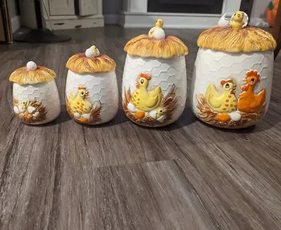 $74.99 • Buy Vintage 1970s Sears Roebuck Hatching Chicken Ceramic Canister Set Of 4 Lot