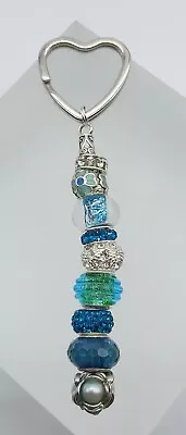 £5.50 • Buy  Pandora / Murano Style  Bead Keyring - Blue, Teal, Turquoise Crystal Beads