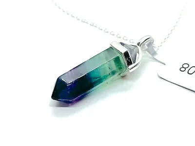 New Rainbow Fluorite Pendulum Sterling Silver Mounted Pendant Necklace • £45