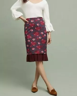 Womens Anthropologie Maeve Floral Ruffle Pencil Skirt Size 12 • $38