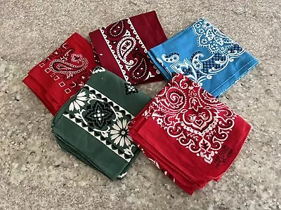 Lot Of 5 Vintage Bandana Handkerchief Paisley Cotton Colorful Scarf - UNISEX • $19.99