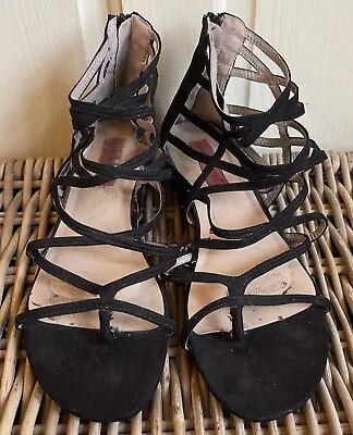 Women’s London Rebel Black Strap Zip Up Flat Sandals UK6 EU39 • £10