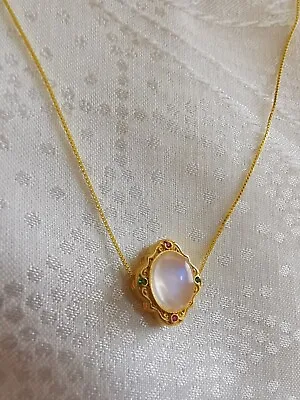 Natural Moonstone Gemstone 925 Silver Gold Plated Adjustable Necklace Vintage • $28.86