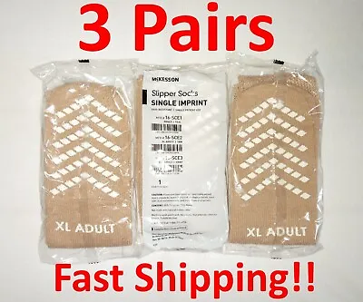 3 Pair McKesson XLarge Tan Non Skid Hospital Travel Slipper Socks • $11.99