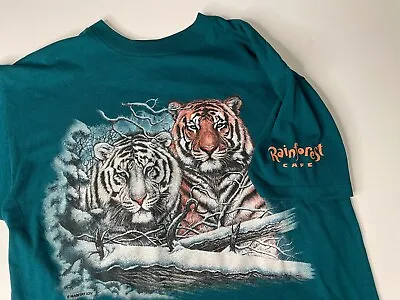 NWOT Vintage Rainforest Cafe T Shirt Men Large Tigers Green Habitat Tag • $19.99