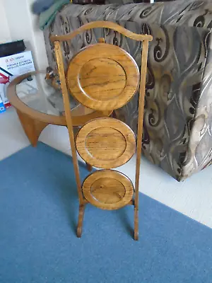 Antique English  Oak 3 Tier Folding Cake Stand Display Stand Nice!!! • $89