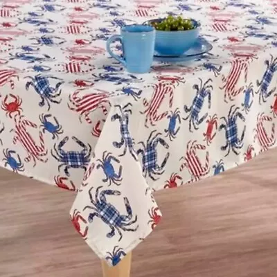 60  X 84  Rectangle Tablecloth NAVY BLUE RED WHITE USA  Patriotic Crabs July 4th • $9.99