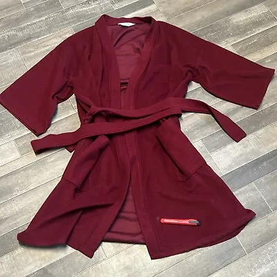 VTG RCA Men's OSFM Bath Robe Red-Maroon Belted Knee Length Made In USA *STAIN* • $23.95