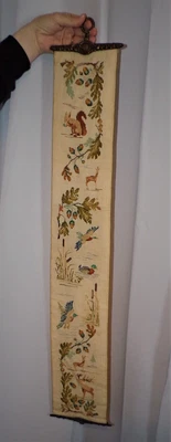 £15 • Buy Vintage Household Embroidery Tapestry Squirrels Ducks Acorns With Deer Bell Pull