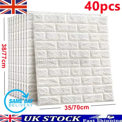 40Pcs Self Adhesive 3D Tile Foam Stick Wall Paper Brick Wall Sticky Wallpaper ^ • £4.39