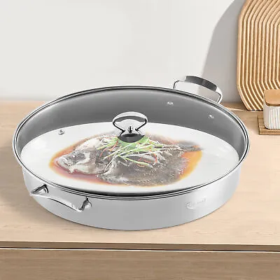 Stainless Steel Oval Roaster Multifunctional Fish Steamer Roasting Pan W/Lid New • $43