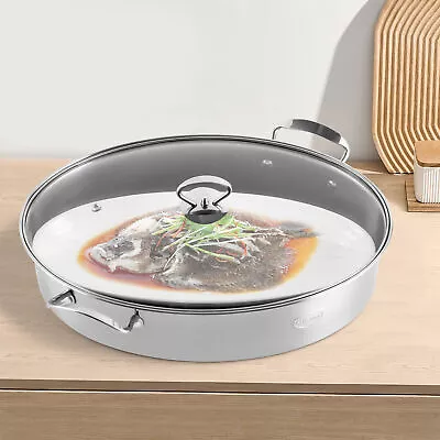 Stainless Steel Oval Roaster Multifunctional Fish Steamer Roasting Pan W/Lid • $43.01