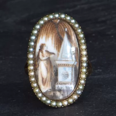 18th Century  1789 Portrait Mourning Ring W/ Pearl 14k Yellow Gold 6.26 Grams • $2800