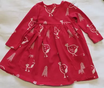 👀M&S Christmas Dress Robin Winter Christmas Red Dress  Age 9-12 Months • £5.99