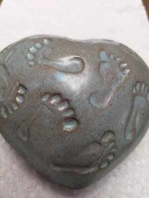 Pottery Hollow Heart Shaker Rattle Glazed With Carved Foot Feet Pattern Signed  • $18.99