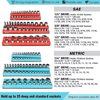 SHALL Magnetic Socket Organizer 6 Pcs 1/2 3/8 1/4-inch Drive SAE And Metric • $19.80