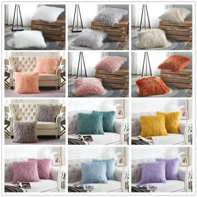 Faux Fur Solid Decorative Pillow Cover Fluffy Mongolian Luxury Fuzzy Pillow Case • $16.79