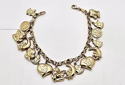 Estate Italian 14k Gold 16 Charm Cherub Rolo-link Charm Bracelet7  • $850