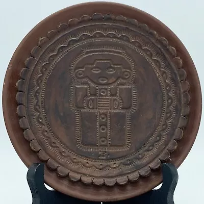 Aztec Design Imprinted Leather Wooden Decorative Wall Plate Colombia 4.75” Diam • $6.50