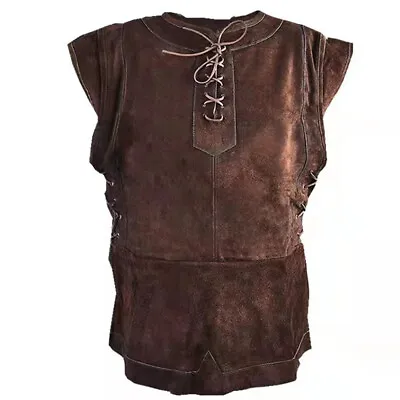 Men Faux Suede Vest Costume Renaissance Tops Retro Medieval Pirate Waistcoat • $23