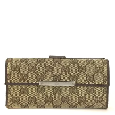 GUCCI GG Logo Canvas Leather Long Bifold Wallet/2Y0078 • $10.50