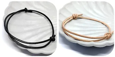 Black Leather Cord String Bangle Friendship Bracelet Adjustable Men Woman Rock 2 • £2.49