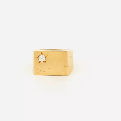 Vintage Estate Men's 14k Yellow Gold Signet Ring With Star Diamond In Corner 8.5 • $745