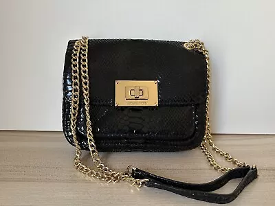 Michael Kors Black Snake Embossed Leather Gold-Chain Cross-body Bag Purse • $63.20