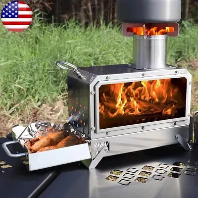 Portable Wood Burning Camp Stove Mini Heater Burner W/ Fireproof Glass Window • $113.99