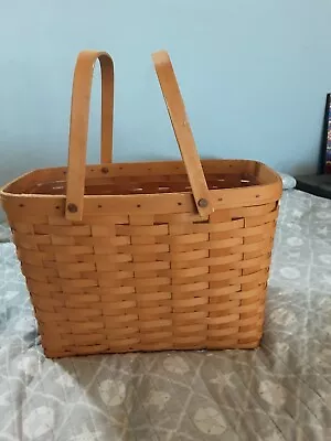 Longaberger 1997 Handwoven Magazine Basket Swinging Handles/Liner  11 X 15 X 9 • $32.95