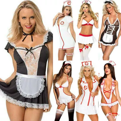 Women Sleep Dress Lingerie Dress Underwear French Maid Nurse Cosplay Sleepwear • £9.49