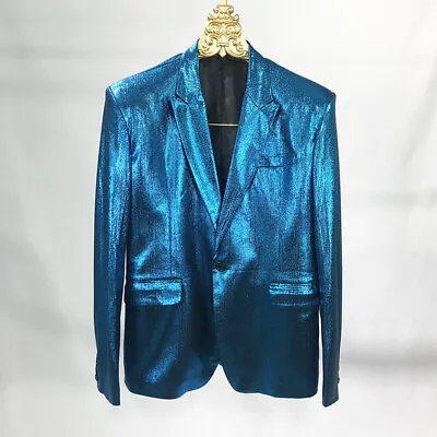 Metallic Glitter Men Blazer Jacket Coat Top Fancy Dress Costume Party Dance Chic • $48