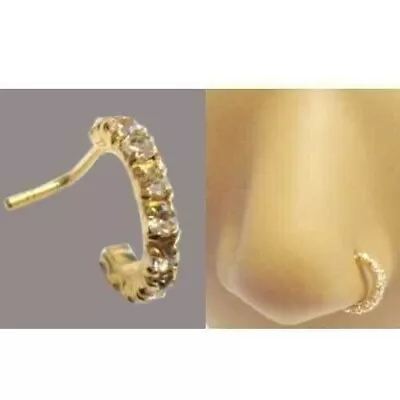 14K Yellow Gold Plated L Shape Nosepin Hoop Simulated Diamond 20 Gauge Daily USE • $14.68